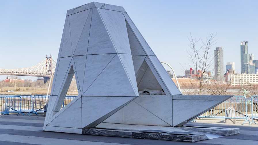 The Ark of Return, the Permanent Memorial to honor the victims of slavery and the transatlantic slave trade, is seen at the Visitors' Plaza of the UN headquarters in New York, March 26. 2018. /Xinhua