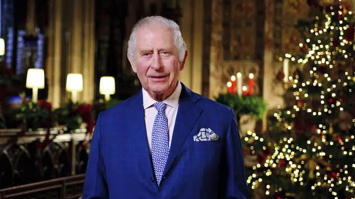 Britain's King Charles III delivers his message during the recording of his first Christmas broadcast in England. /AP