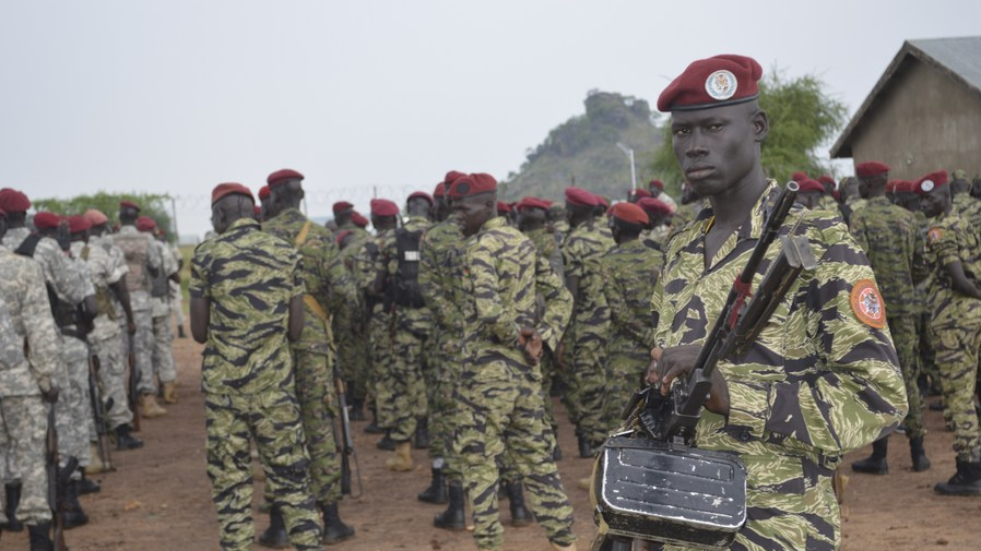 This file photo shows South Sudan People's Defense Forces (SSPDF) troops at the Rajap Police Academy in Juba, capital of South Sudan, April 26, 2019. /Xinhua