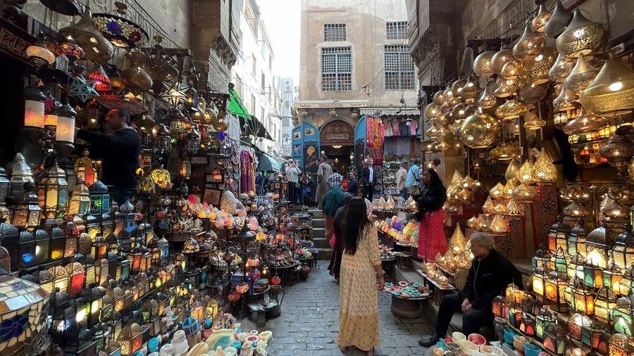 Tourists visit the Khan el-Khalili historical market in Cairo, Egypt, on Jan. 6, 2023. /Xinhua