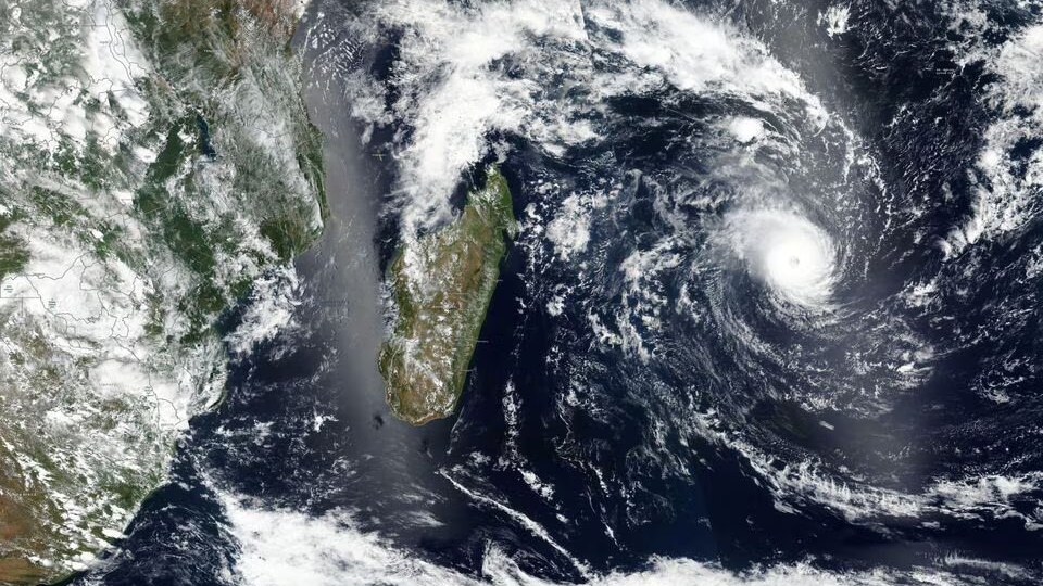 Satellite imagery shows Tropical Cyclone Freddy approaching Madagascar in this undated satellite handout image obtained February 20, 2023. NASA Worldview/Handout via REUTERS