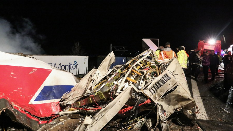 This photo taken on March 1, 2023 shows the site of a collision of two trains at Tempi municipality, Greece. /Xinhua