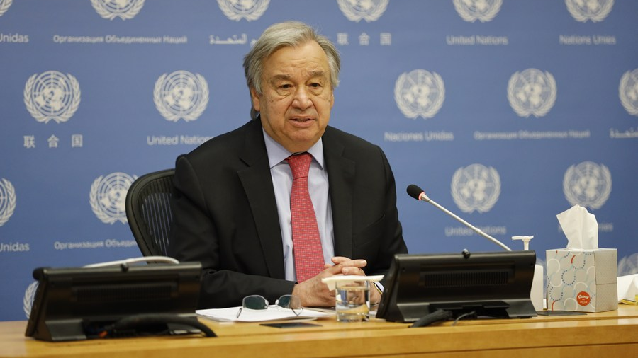 FILE PIC: UN Secretary-General Antonio Guterres at the UN headquarters in New York, on April 19, 2021. /Xinhua