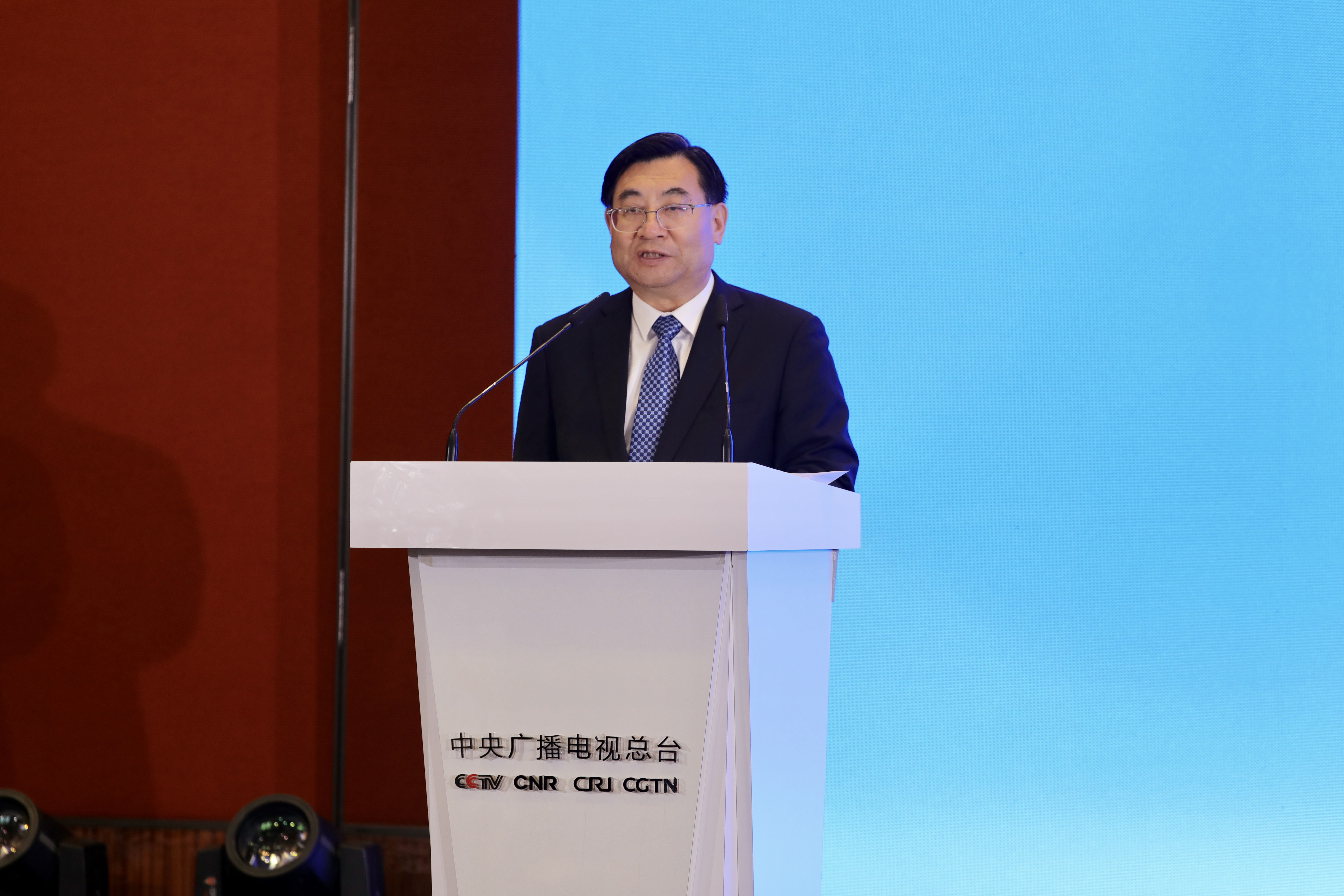 Hu Heping, Chinese Minister of Culture and Tourism delivers his remarks at the CMG Media Cooperation Forum, held in Nairobi, Kenya, on August 14, 2023.