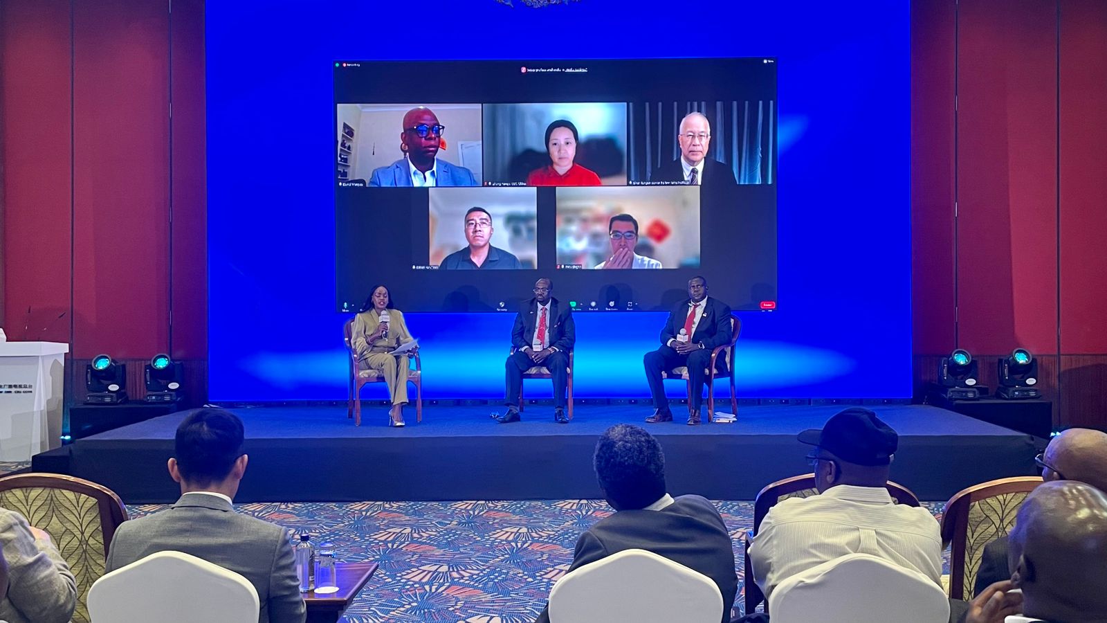CGTN's Beatrice Marshall (L) moderates a panel discussion during the CMG Media Cooperation Forum, held in Nairobi, Kenya, on August 14, 2023.