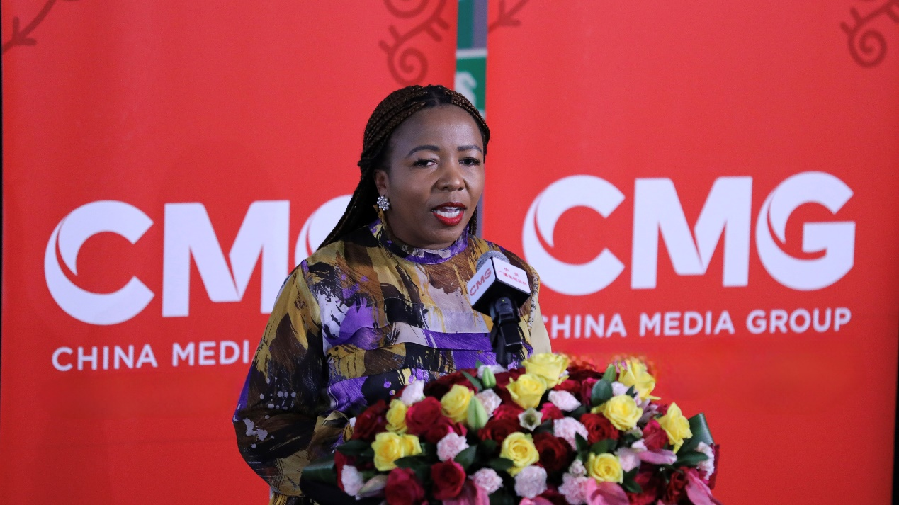 Acting Group Chief Executive Officer of the South African Broadcasting Corporation (SABC) Nada Wotshela addressing the documentary's premiere in Johannesburg. /China Media Group