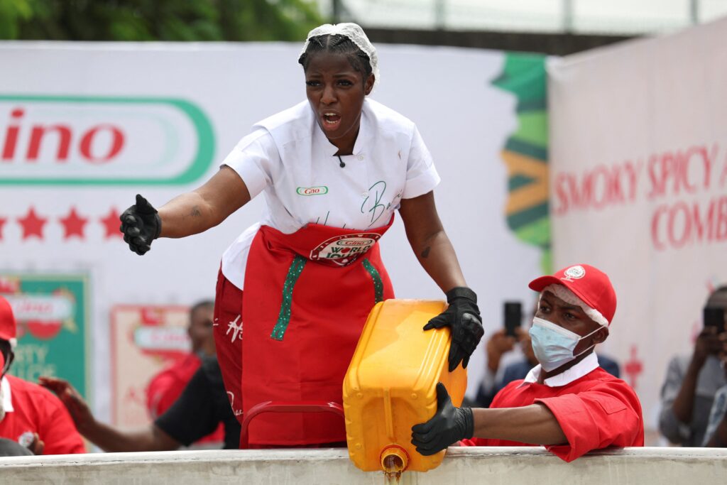 Nigerian chef Hilda Bassey cooks the largest meal of jollof rice ever in Lagos, Nigeria, September 12, 2025. /Reuters
