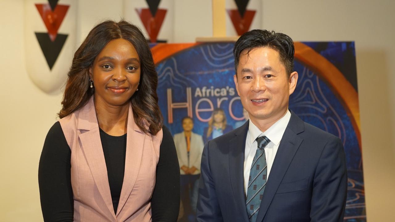 Peninah Karibe interviewed with Sun Lijun, President of Alibaba Philanthropy in Kigali, Rwanda, December 12. /CGTN Africa