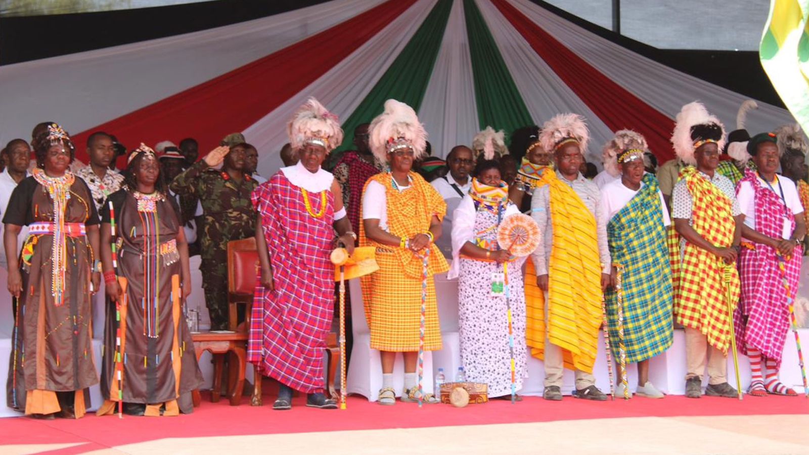 Kenyan President William Ruto (third from left) poses with other leaders at the Turkana Cultural Festival. /CGTN Africa

