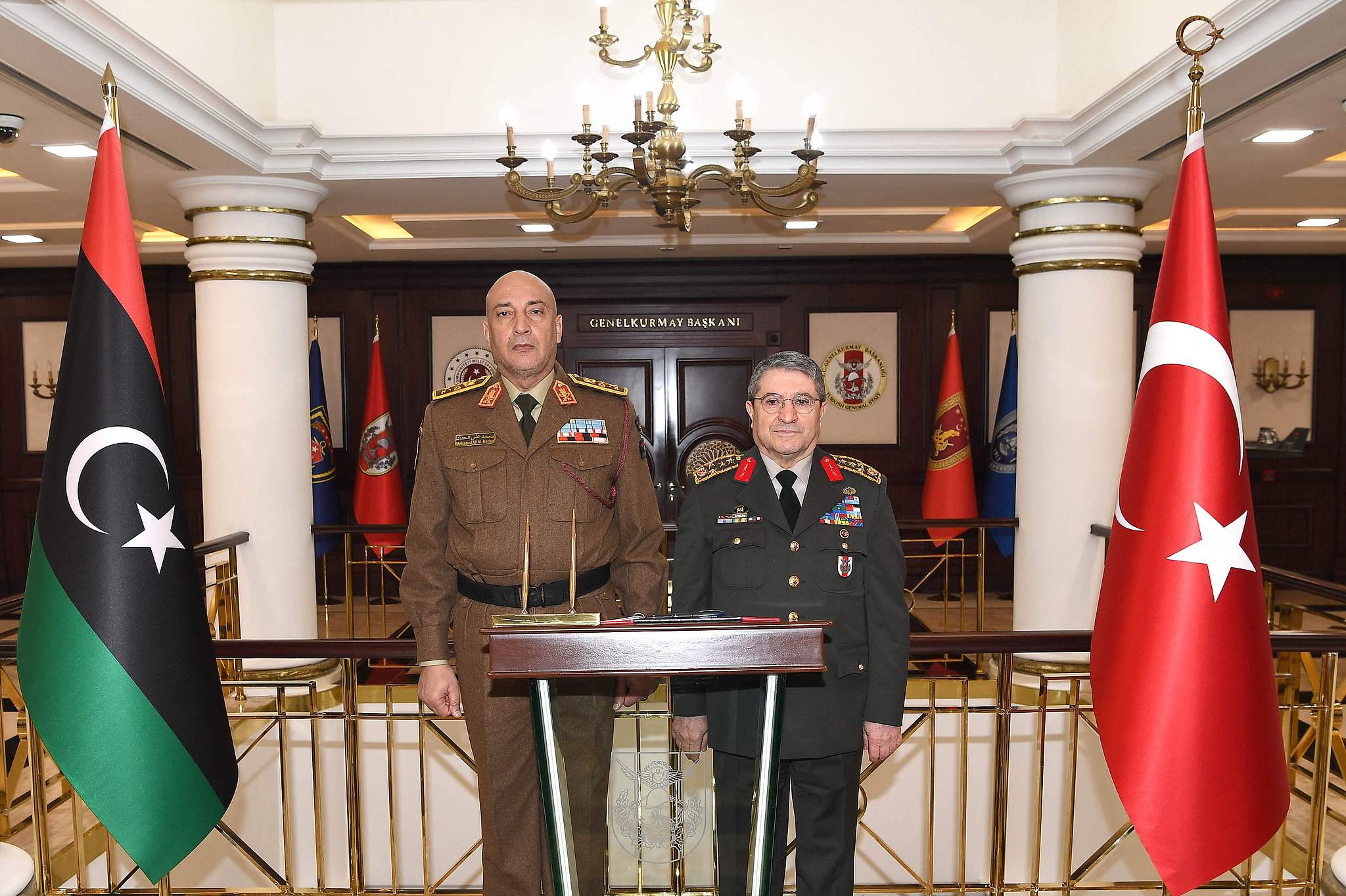 Türkiye's Defense Minister Yasar Guler (R) and Lybia's Chief of the General Staff, General Muhammad Ali Ahmad al-Haddad posing during their meeting in Ankara, December 23, 2025. /CFP