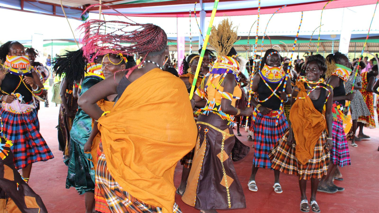 Performers dancing on stage during the 2025 Tobong'u Lore Cultural Festival in Lodwar, Turkana, northern Kenya.