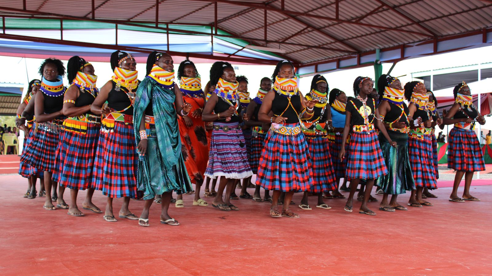 Performers dancing on stage during the 2025 Tobong'u Lore Cultural Festival in Lodwar, Turkana, northern Kenya.