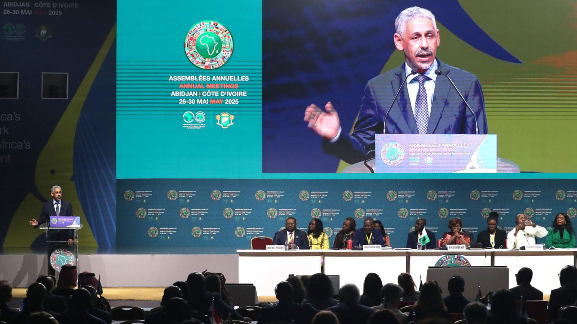 Sidi Ould Tah of Mauritania addresses delegates after he was elected the ninth president of the African Development Bank Group (AfDB) at the group's annual meeting in Abidjan, Ivory Coast, 29 May 2025. /CFP