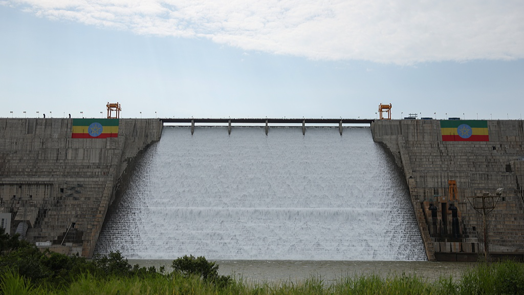 A view of the Ethiopian flag painted on a wall of the Grand Ethiopian Renaissance Dam (GERD) at the Blue Nile River in the Benishangul-Gumuz Region, Ethiopia, September 9, 2025. /CFP