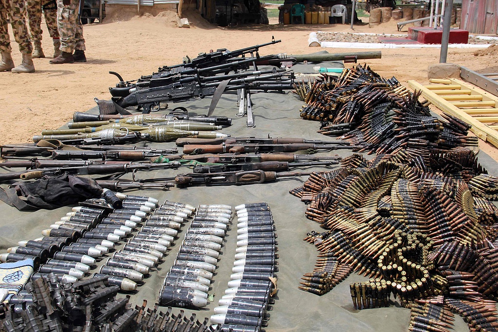 File photo: Arms and ammunition recovered from the Boko Haram jihadists. /VCG