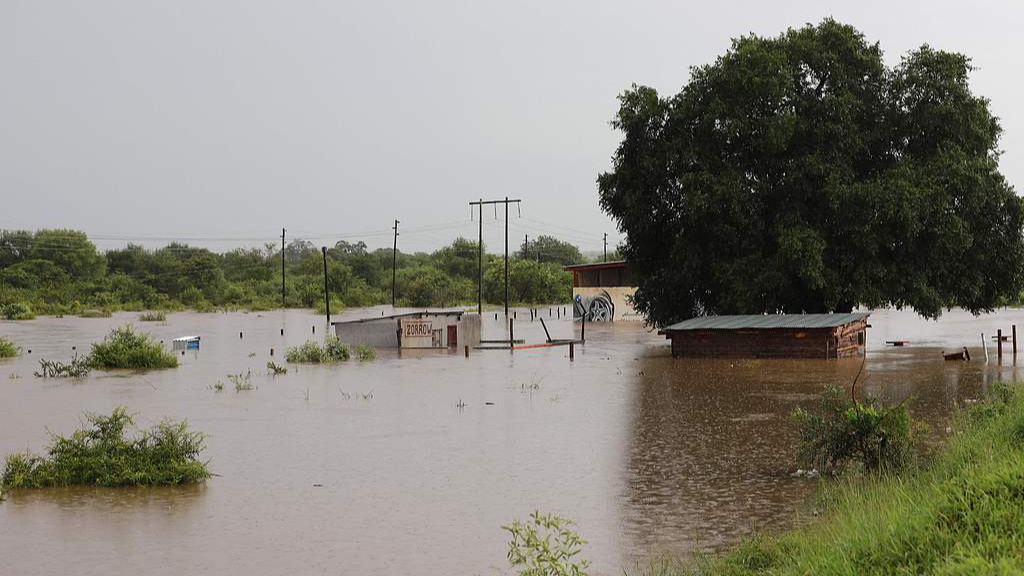 Buildings and informal structures are seen in floodwaters in South Africa, on January 16, 2026. /VCG