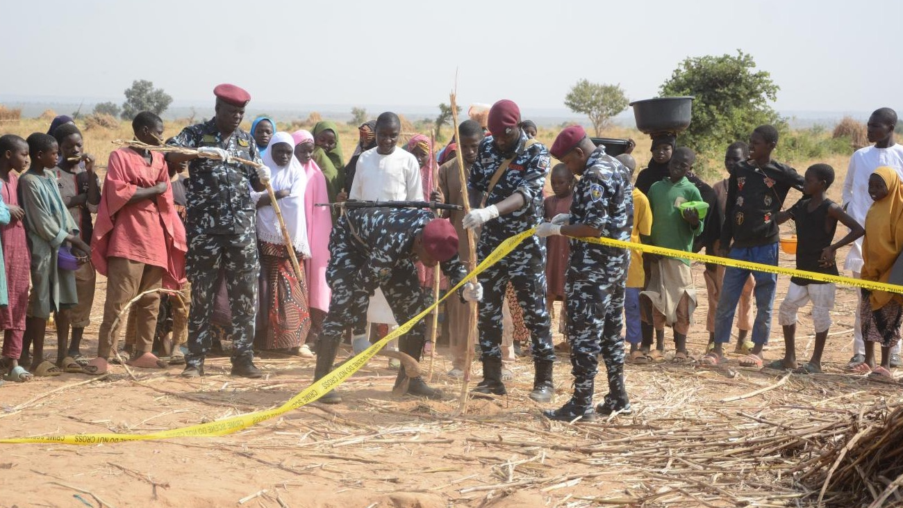 Nigeria police, Anti-Bomb squad, secure the scene of a US airstrike in Northwest, Jabo, Nigeria, Friday, Dec. 26, 2025. /CFP