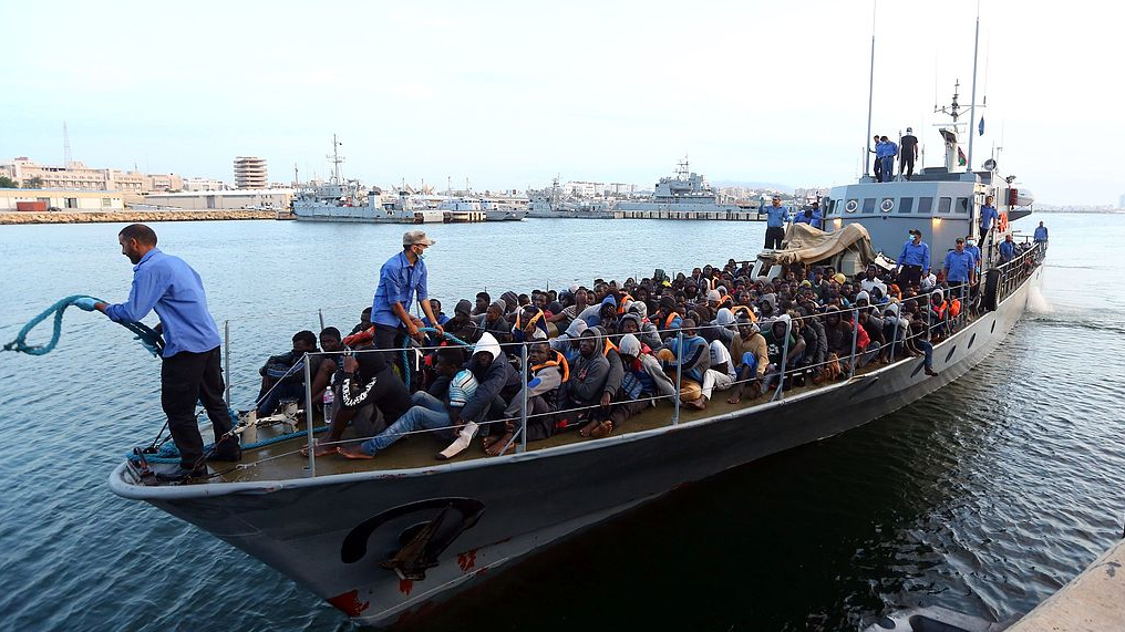 File photo: A group of illegal immigrants rescued by the Libyan coastguard in the Mediterranean Sea arrived at a naval base in the capital Tripoli. /CFP