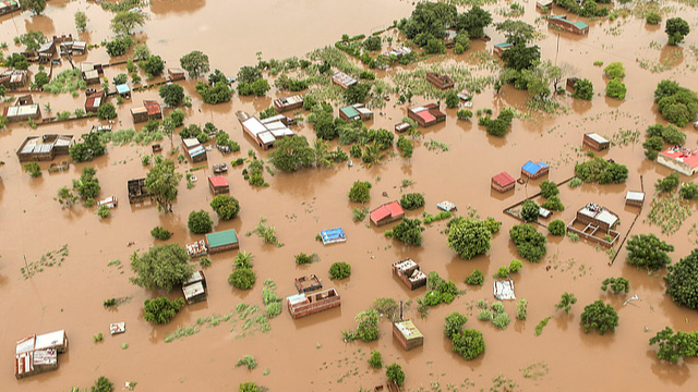 An aerial view shows the flooded in Maputo, Mozambique, 20 January 2026. /CFP