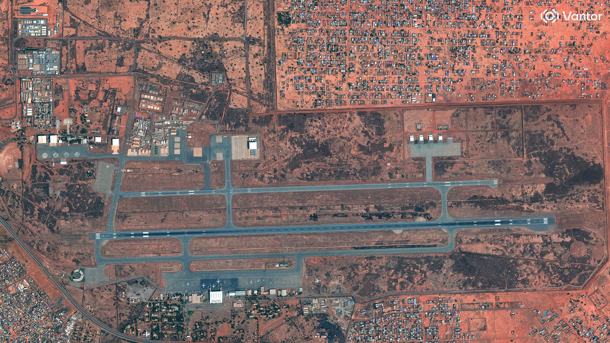 The Vantor satellite image shows an overview of the Niamey airport runway and the surrounding military bases after an attack in Niamey, Niger. /CFP