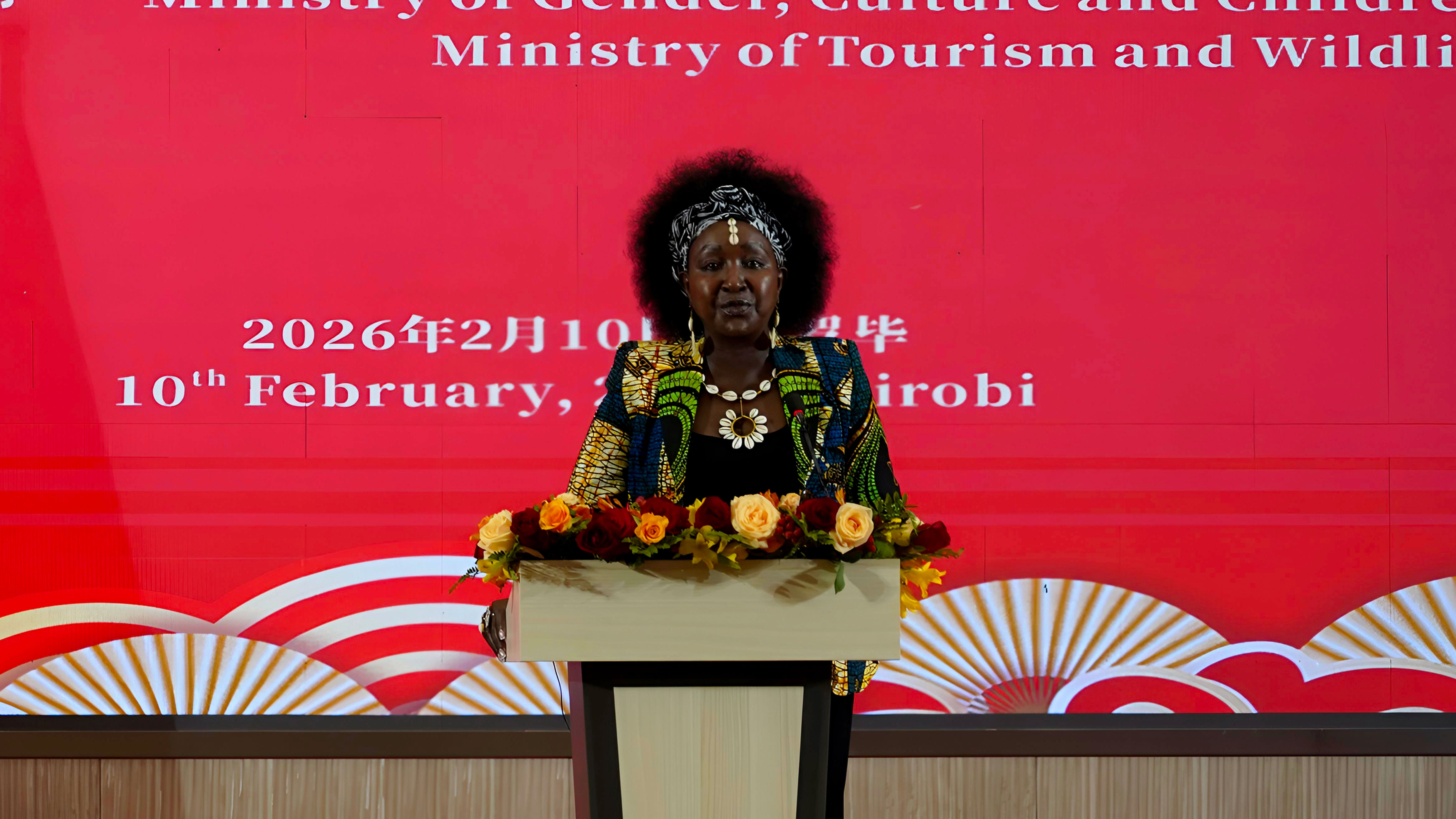 Deputy Speaker of the National Assembly Gladys Shollei delivers her speech at the reception, February 10, 2026. /Photo by CGTN Africa's Hong Chuxi