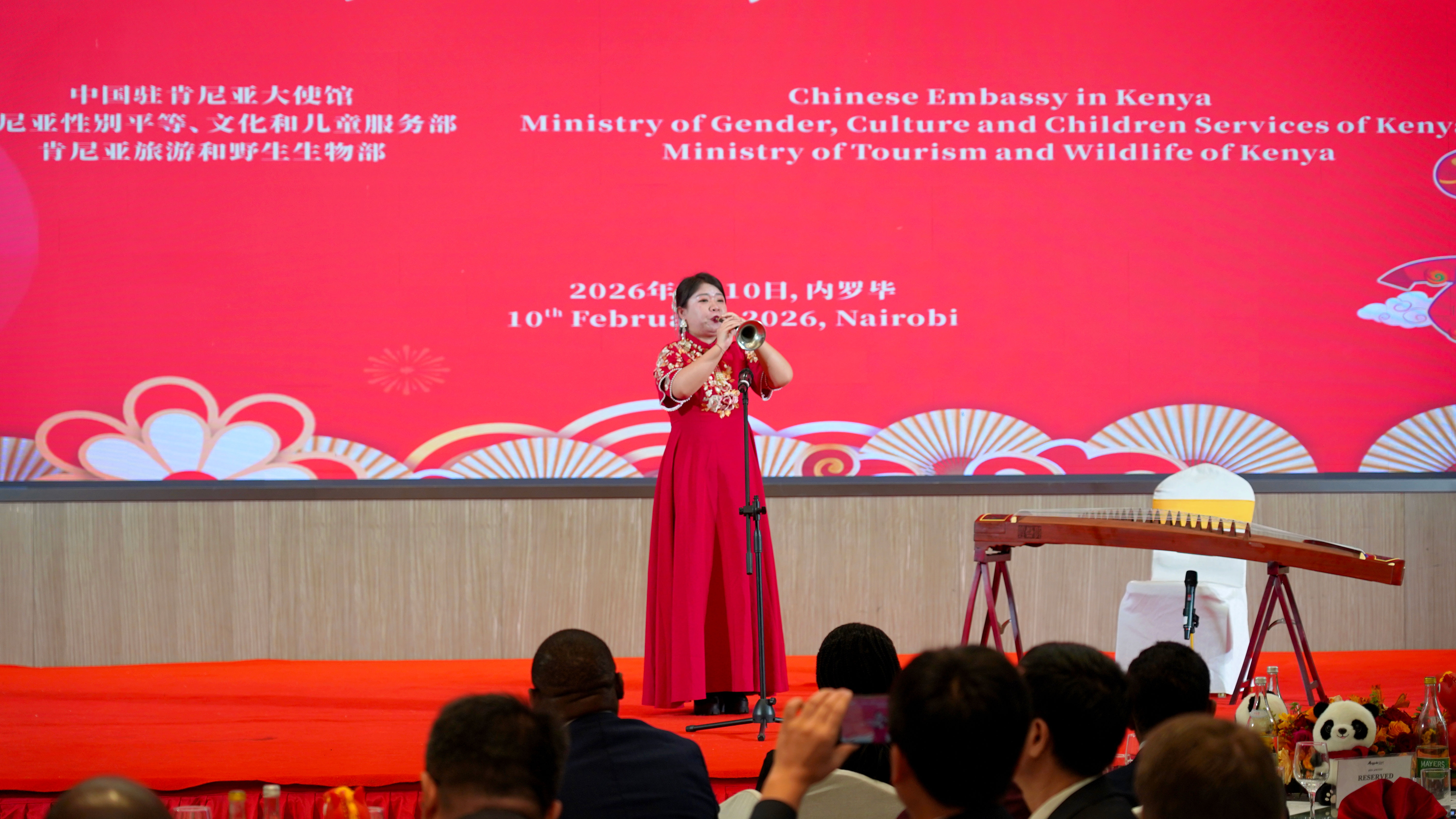 Xia Bing from the Gansu Acrobatic Troupe performs during the 2026 Chinese New Year Reception and Closing Ceremony of the China-Kenya Culture and Tourism Season in Nairobi, February 10, 2026. /Photo by CGTN Africa's Hong Chuxi