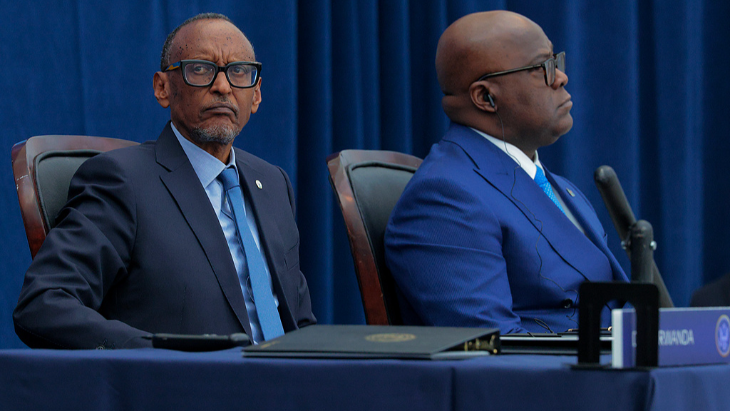 Rwandan President Paul Kagame (L) and Democratic Republic of Congo President Felix Tshisekedi attend a peace accord signing ceremony at the Donald J. Trump Institute of Peace on December 04, 2025 in Washington, DC./CFP