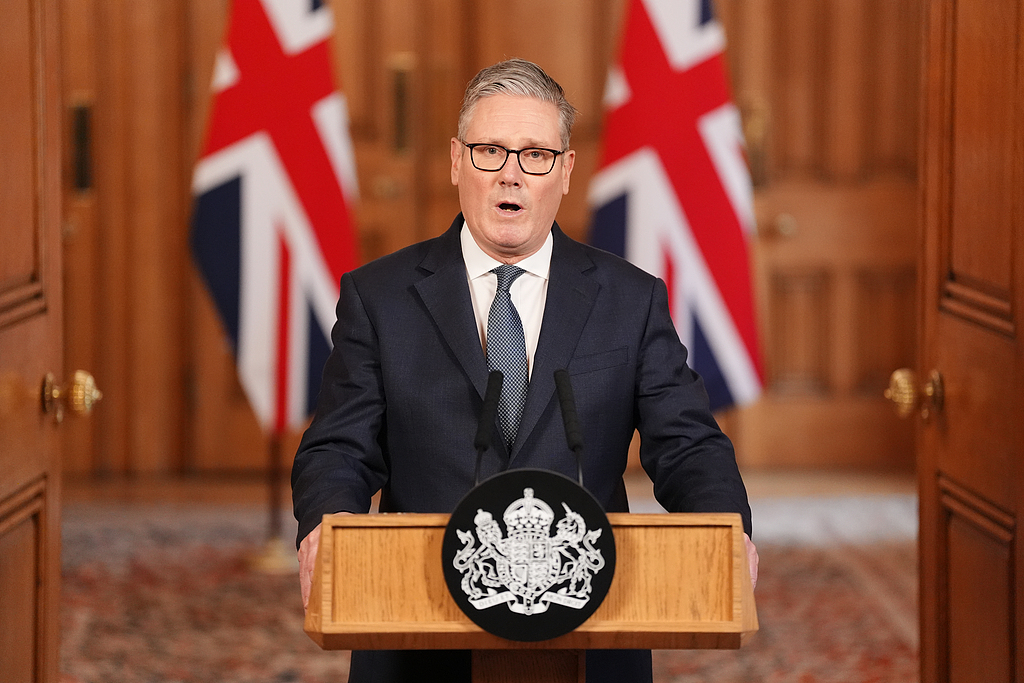 UK Prime Minister Keir Starmer issues a statement at 10 Downing Street, London, on the latest developments in the Middle East, Saturday, February 28, 2026. /CFP