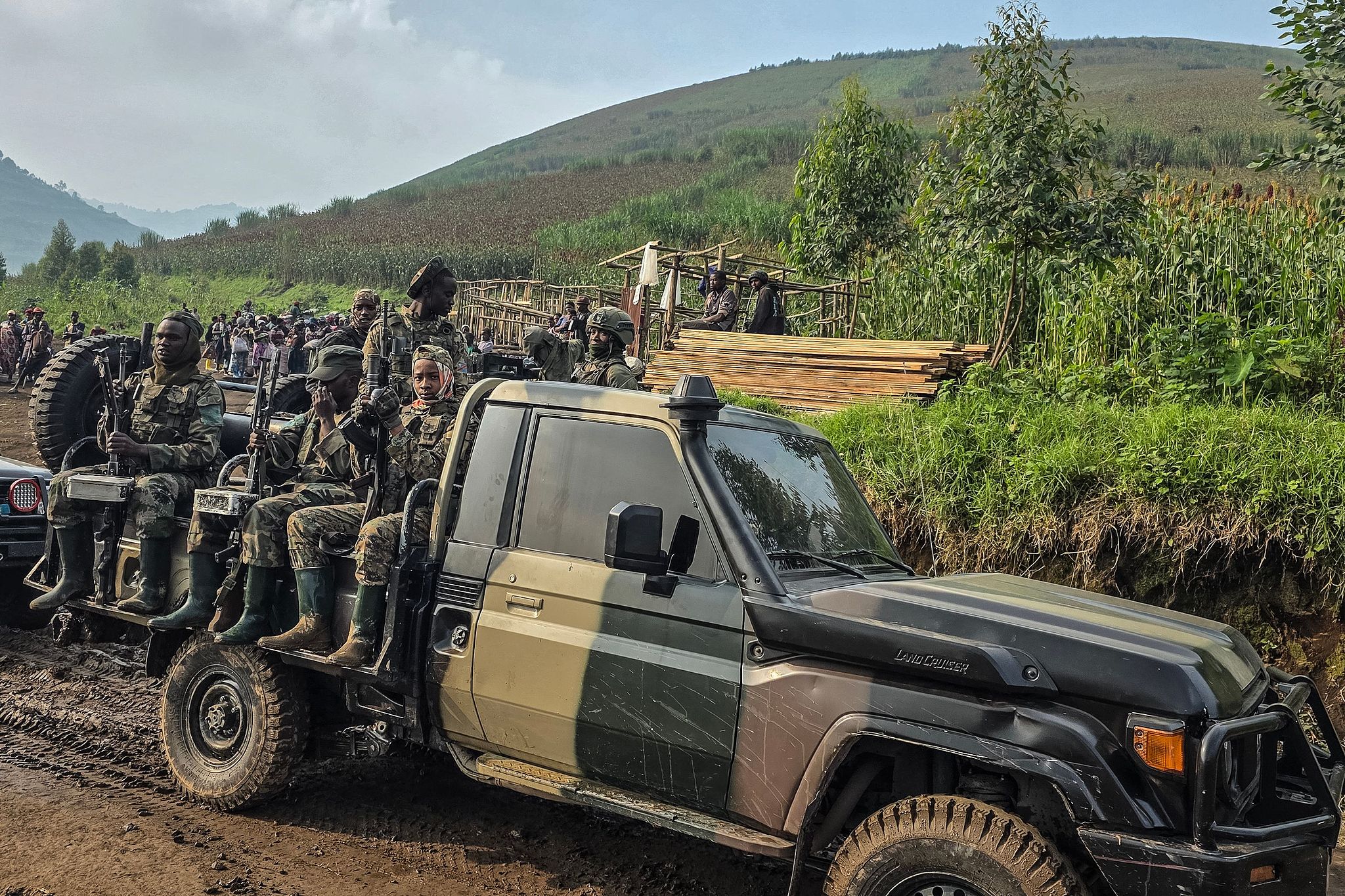 File photo: M23 soldiers patrol near the site of a landslide at an open-pit coltan mine in Rubaya, Democratic Republic of Congo, January 30, 2026. /CFP