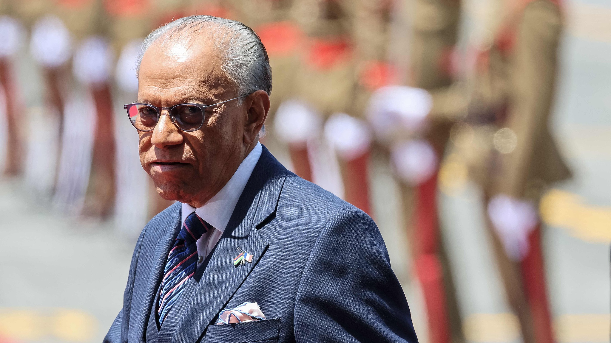 Mauritian Prime Minister Navin Ramgoolam seen at Sir Seewoosagur Ramgoolam International Airport in Port Louis, Mauritius, November 20, 2025. /VCG