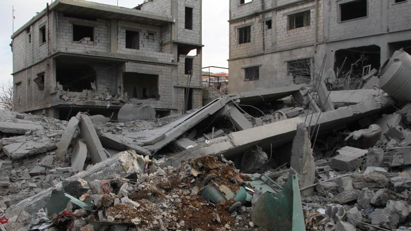File photo: Residential buildings destroyed by an Israeli airstrike in Al-Manara near Lebanon's eastern border, Jan. 6, 2026. /Xinhua
