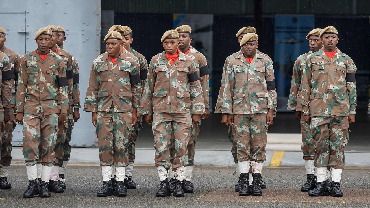 Members of the South African National Defence Force (SANDF) stand at an Air Force Base Swartkop in Centurion, ahead of a military ceremony commemorating SANDF soldiers killed in combat, February 13, 2025. /CFP