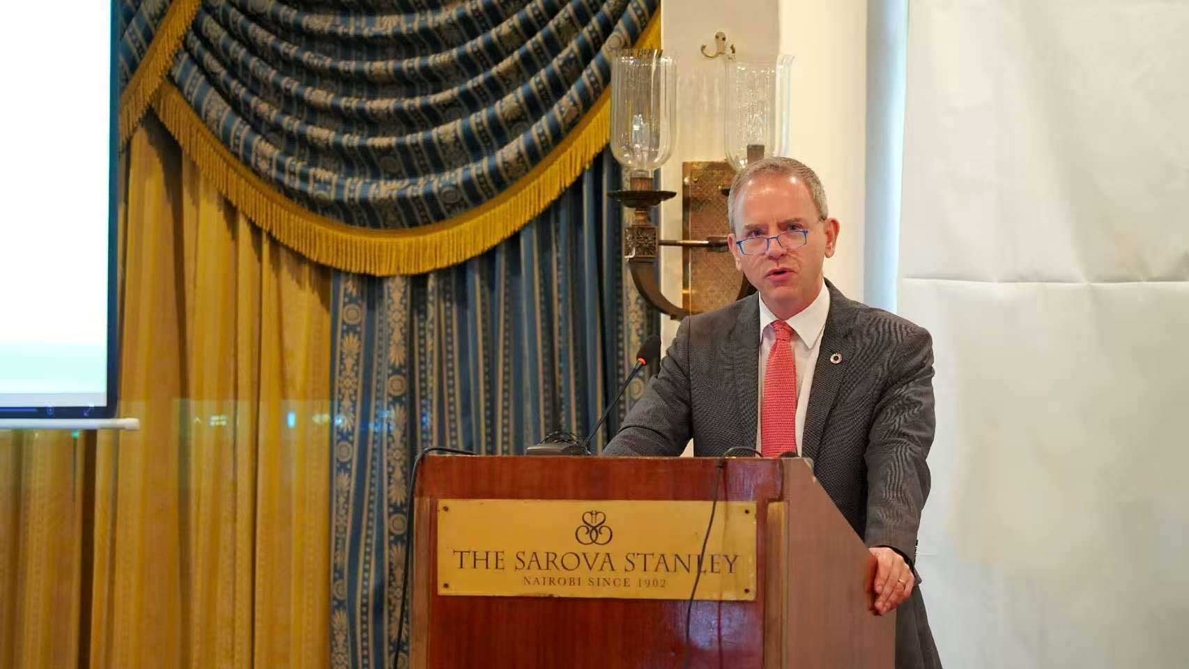 UN Resident Coordinator Stephen Jackson delivers a speech at the workshop in Nairobi, Kenya, on March 18, 2026. /CGTN Africa's Hong Chuxi