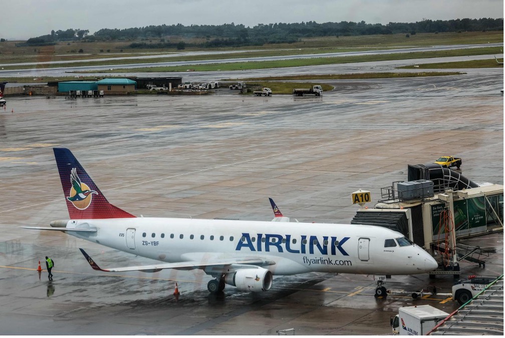 A South African Airlink Embraer E175STD aircraft is parked on the tarmac at OR Tambo International Airport in Ekurhuleni on March 12, 2026. /CFP
