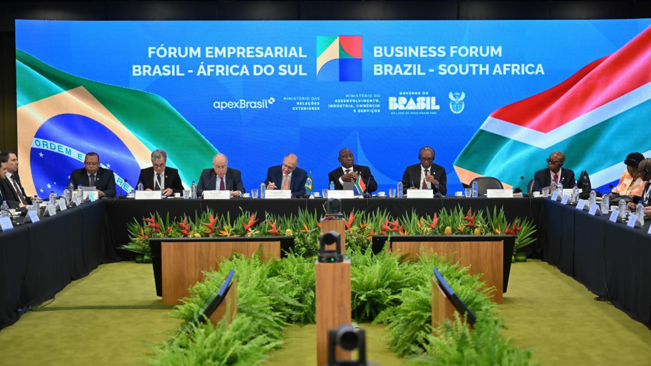 Geraldo Alckmin, Brazil's vice president, center left, and Cyril Ramaphosa, South Africa's president, center right, during the opening of the Brazil-South Africa Business Forum at the Itamaraty Palace in Brasilia, Brazil, on March 9, 2026. /CFP