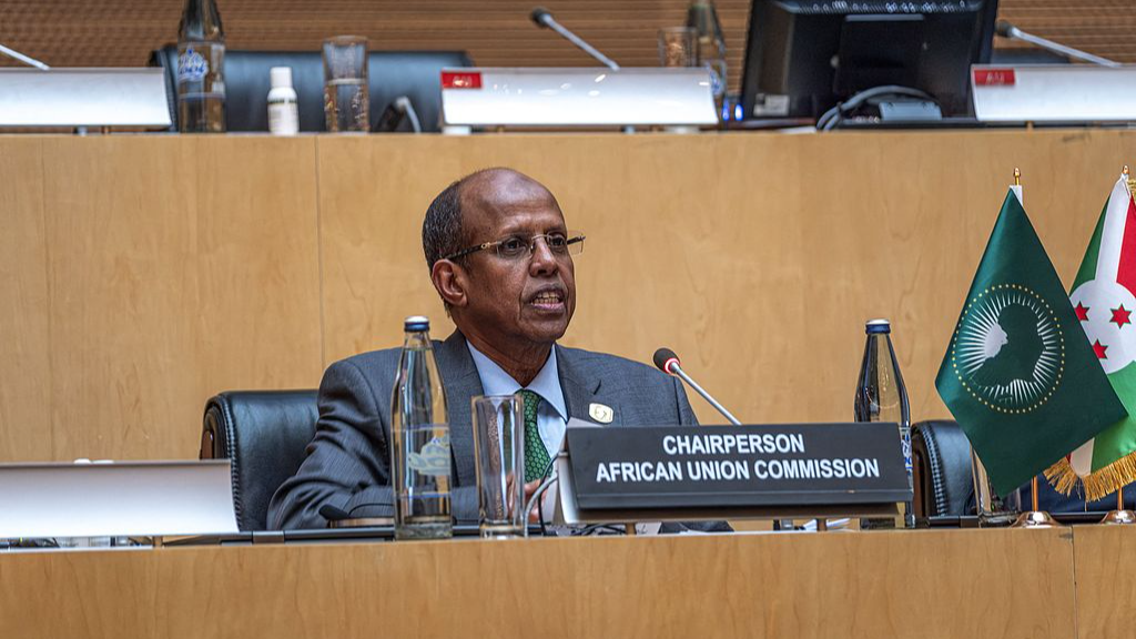Mahmoud Ali Youssouf, Chairperson of the AU Commission, addresses a closing press conference during the 39th Ordinary Session of the Assembly of the African Union at the AU Headquarters in Addis Ababa on February 15, 2026. /CFP