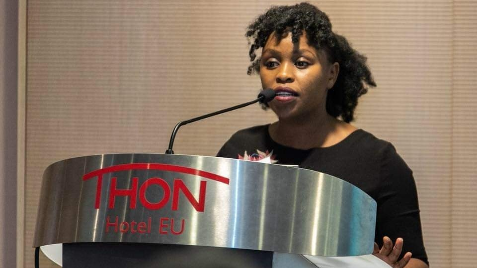 Beth Koigi, CEO and Founder of Majik Water, speaking at an event in Belgium on June 13, 2023. /Beth Koigi