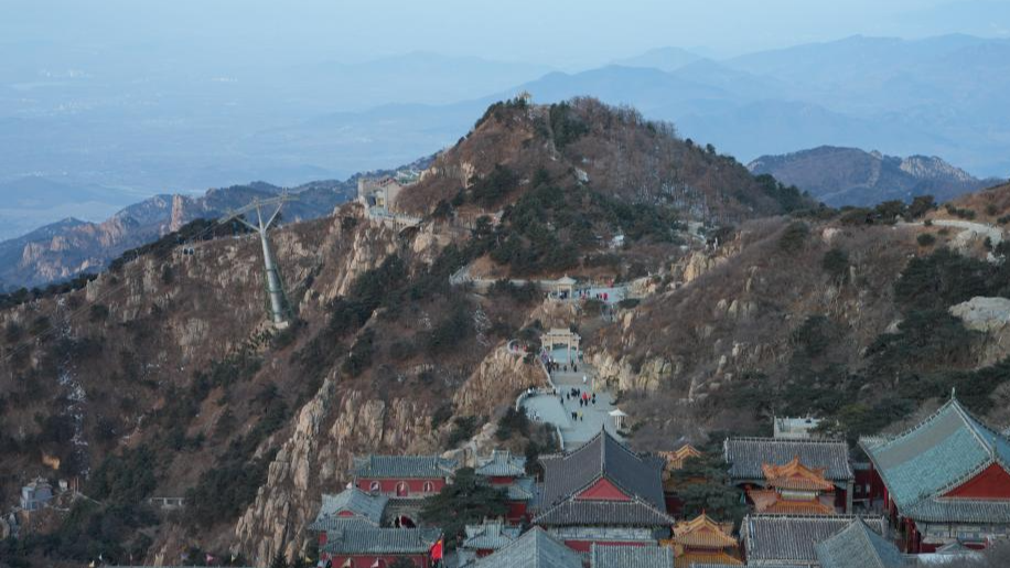 Tourists visit Mount Tai in Tai'an, east China's Shandong Province, Feb. 6, 2026. /Xinhua