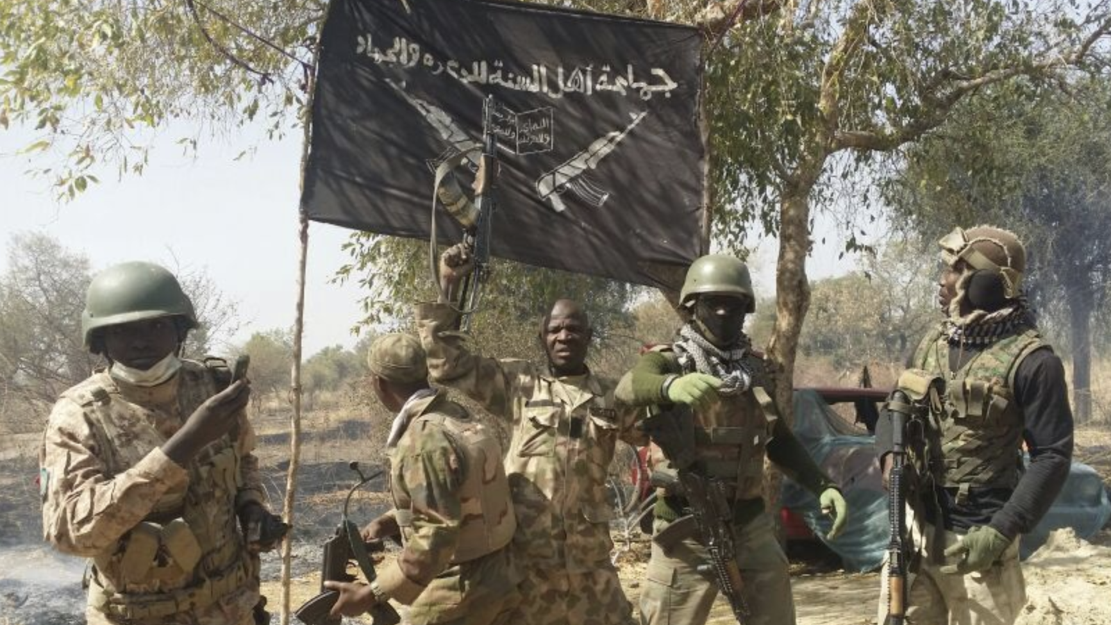 FILE: Nigerian troops dismantle Boko Haram flag in Sambisa, March 3, 2017 /Xinhua