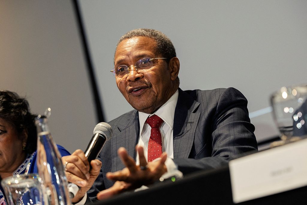 Former Tanzanian President Jakaya Kikwete answers question from the press during a press conference following the launch of the African Leaders Debt Relief Initiative, a unified effort to push for a comprehensive debt solution in Cape Town on February 27, 2025. /CFP