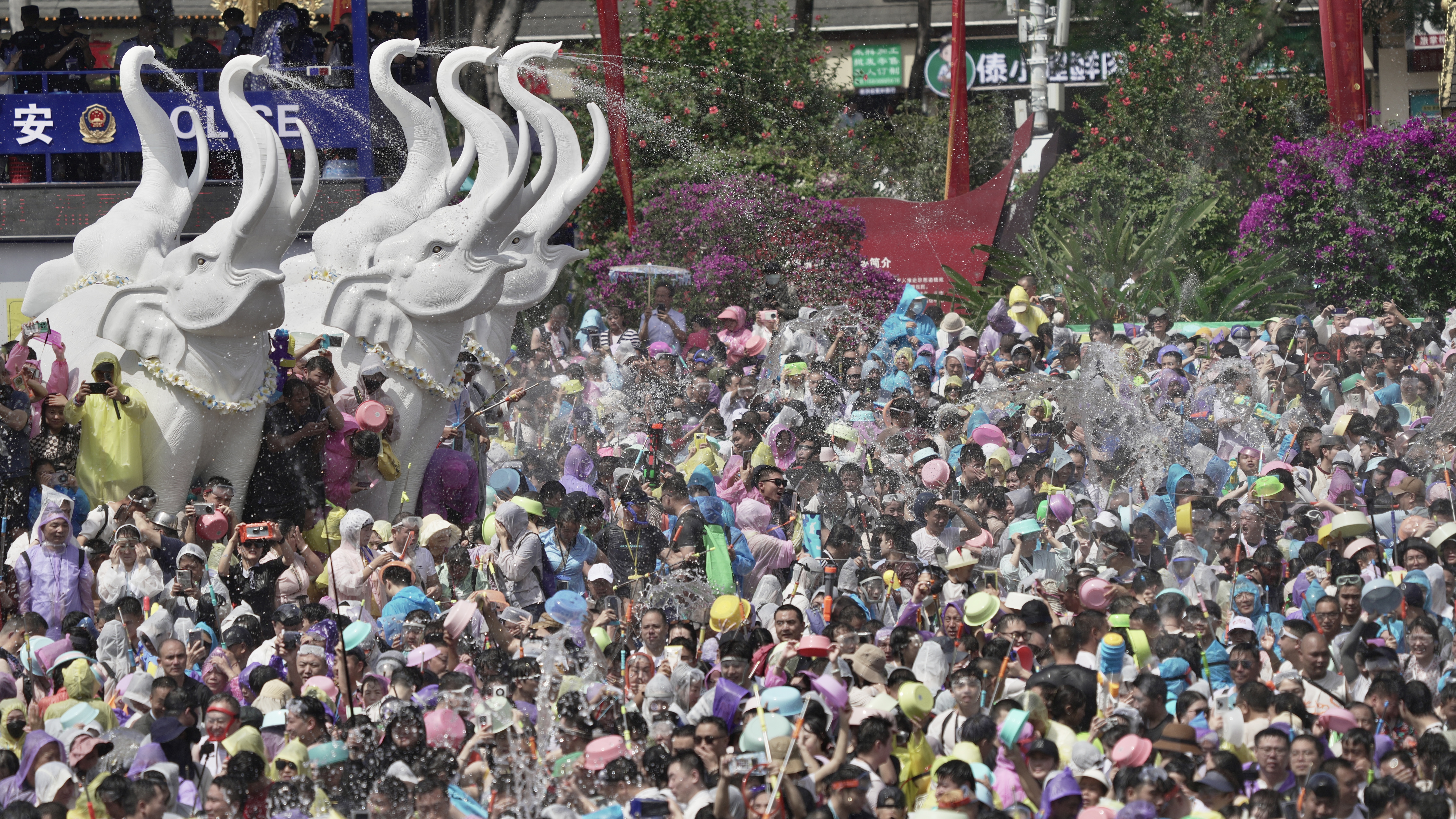 The annual Water Splashing Festival is held in Jinghong City of Xishuangbanna Dai Autonomous Prefecture, Yunnan Province on April 15, 2025. /CGTN