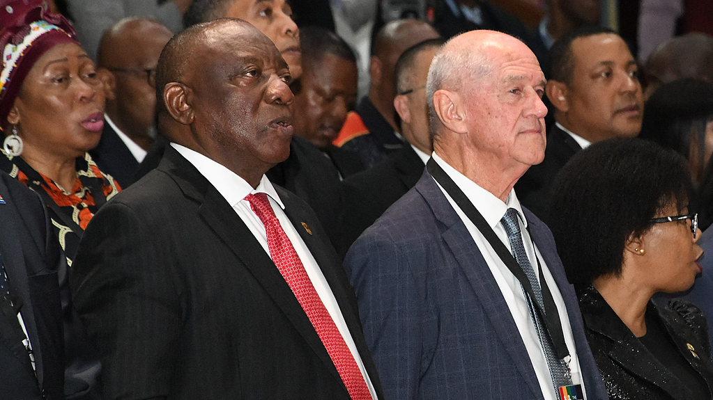 President Cyril Ramaphosa and Roelf Meyer, former minister and constitutional negotiator, during day one of the First National Convention of the National Dialogue of South Africa at UNISA, Pretoria Main Campus, South Africa, August 15, 2025. /CFP