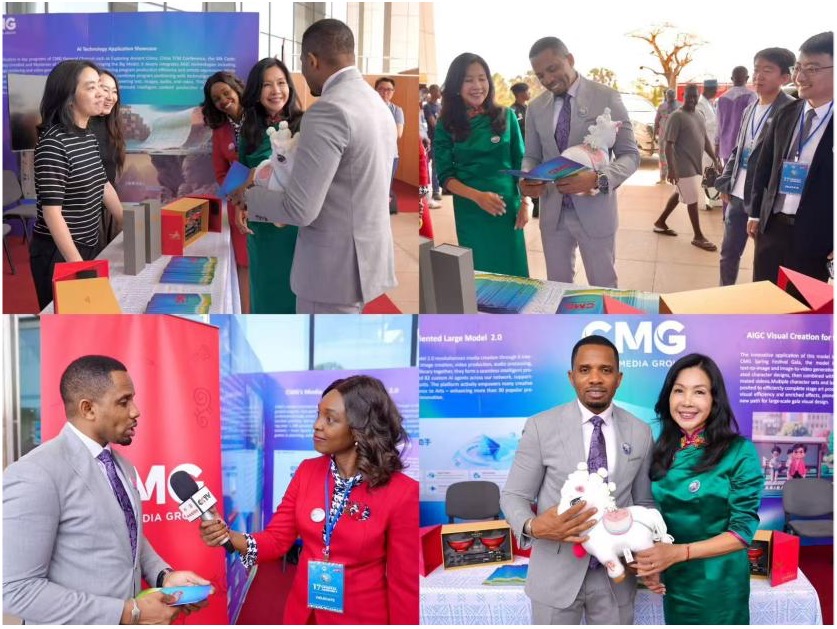 Gambia's Minister of Information, Media and Broadcasting Services, Hon. Dr. Ismaila Ceesay, visits the CMG booth and gives an interview in Banjul, The Gambia, on April 16, 2026. /CMG Africa