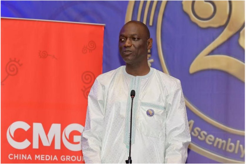 Abdoulie Sey, Director-General of the Gambia Radio and Television Services, delivers a speech in Banjul, The Gambia, on April 16, 2026. /CMG Africa