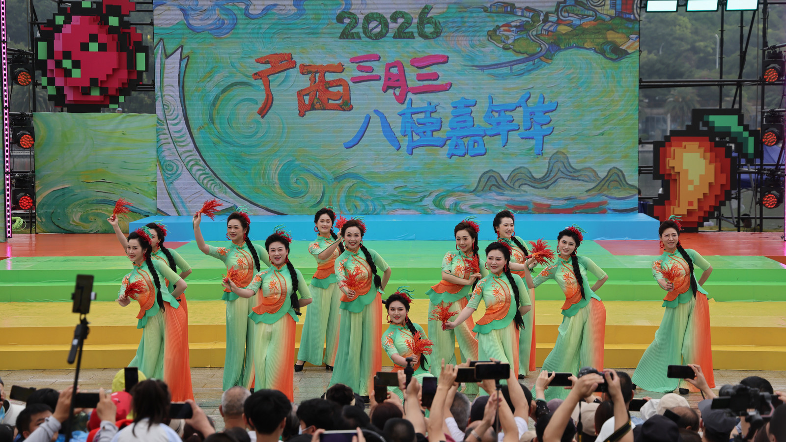 Singing and dancing performances are staged to celebrate March 3 Festival in Guangxi Zhang autonomous region, April 17, 2026. /CMG Guangxi Bureau