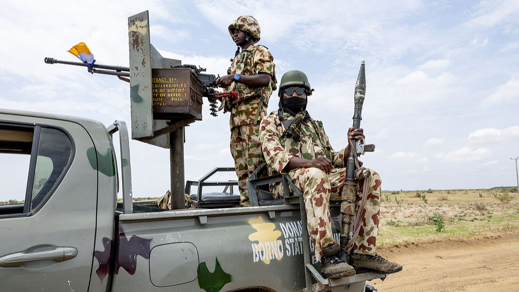 Nigerian soldiers of the Multinational Joint Task Force (MNJTF) stood guard in Mongno, Borno State, Nigeria, July 5, 2025. /CFP