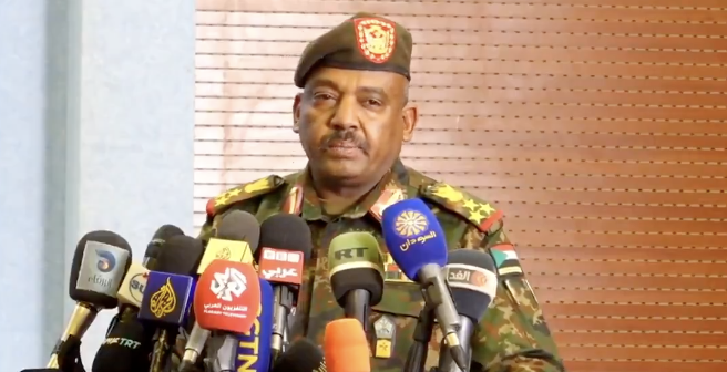 Brigadier General Asim Awad Abdelwahab Mohamed, spokesperson for the Sudanese Armed Forces, speaks at a press conference, May 5, 2026. /Sudanese Armed Forces