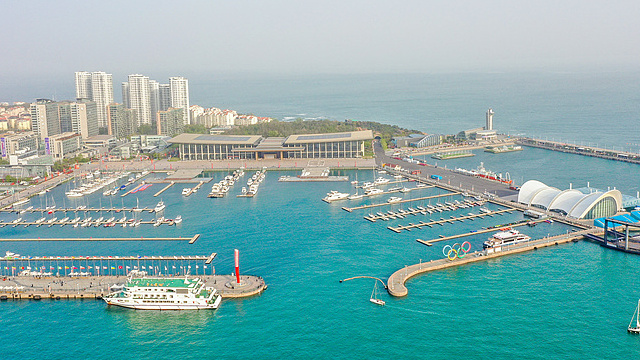 Aerial view of the Qingdao Olympic Sailing Center (Qingdao International Sailing Center) on April 27, 2021. /CFP
