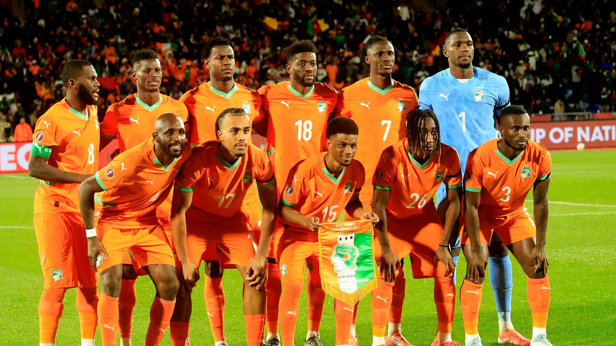 Côte d'Ivoire players during the Africa Cup of Nations (AFCON) match between Côte d'Ivoire and Cameroon at the Grand Stade de Marrakech in Marrakech, Morocco, on December 28, 2025. /CFP