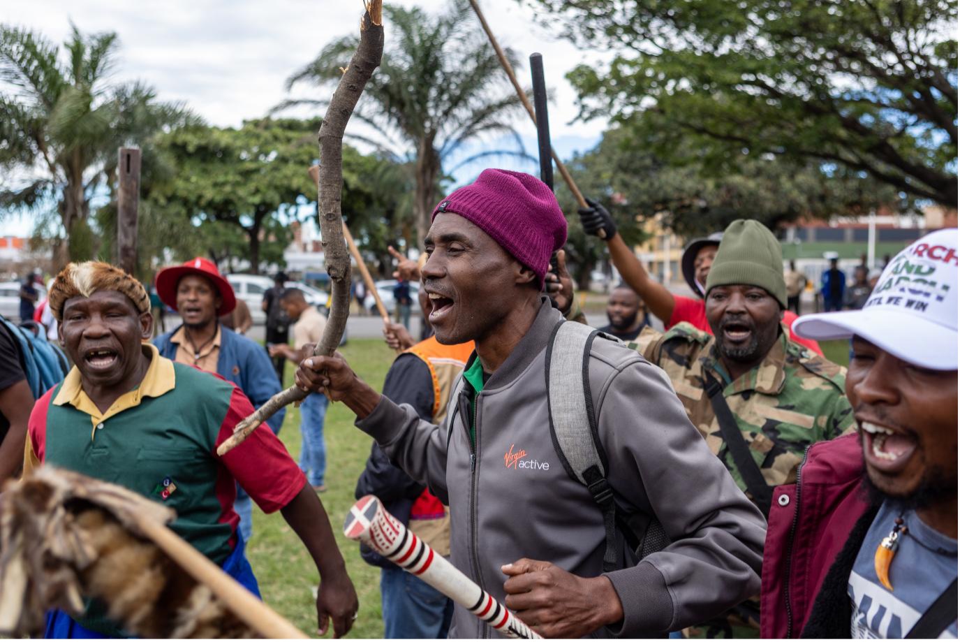 Members of civil society organizations march to demand stricter enforcement of immigration regulations concerning undocumented immigrants and foreign nationals in Durban, South Africa, May 6, 2026. /CFP